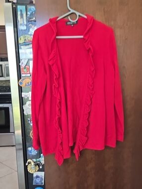 Jones New York Ruffle-Trim Open Cardigan - Bright Red